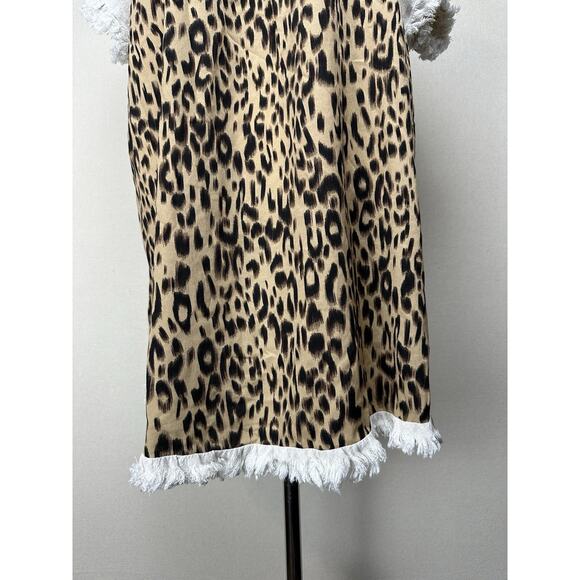 Umgee USA Women's Sz 2XL Tunic Top Tan Front Animal Print Back Boho Fringe Trim - Picture 9 of 14